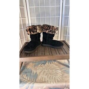 UGG Classic Tall II Animal Suede Sheepskin Black Boots Size US 5